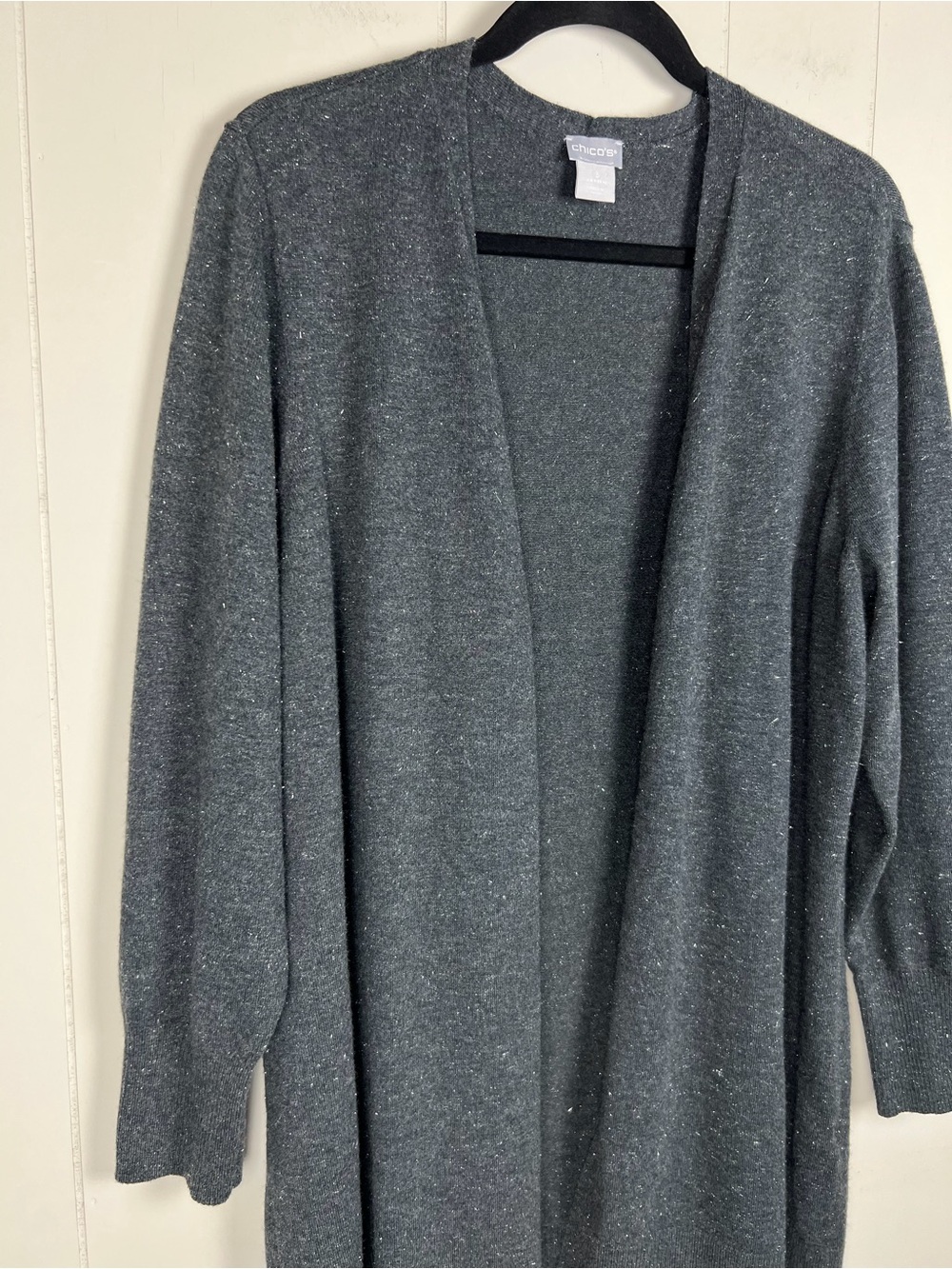 Chico's Dark Gray Open-Front Sparkle Cardigan Women’s Size XL (3) - Picture 2 of 9